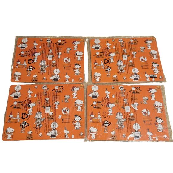 Pottery Barn Peanuts Halloween Snoopy Cork Placemats (Set 4) New Orange Retired - Picture 1 of 16